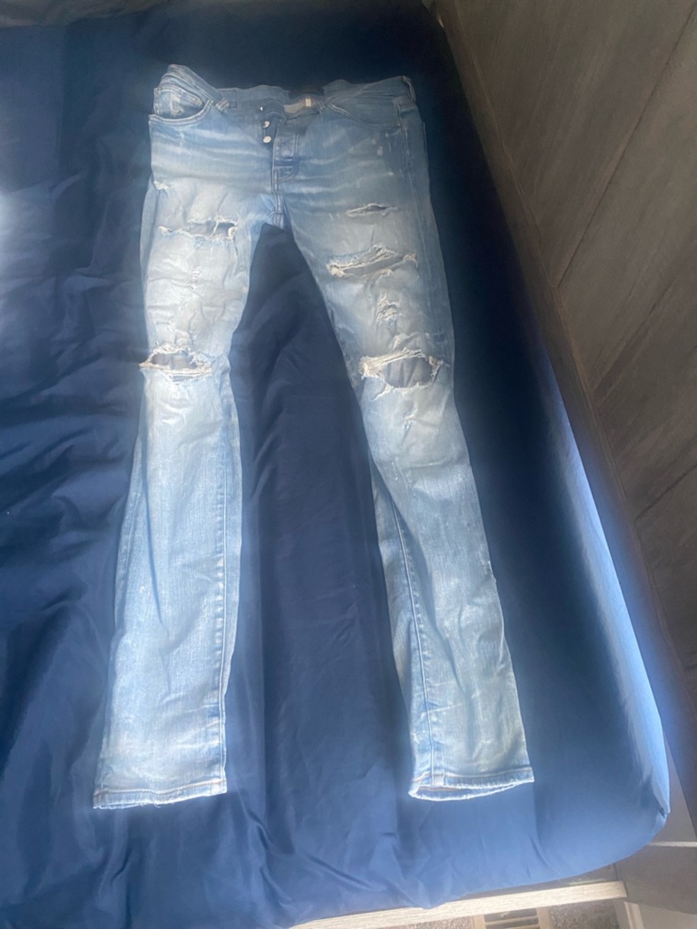 AMIRI Light Blue Distressed Skinny Jeans
